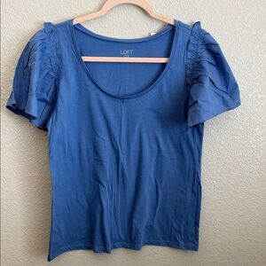 LOFT Royal Blue Puff Sleeve Scoop Neck Tee